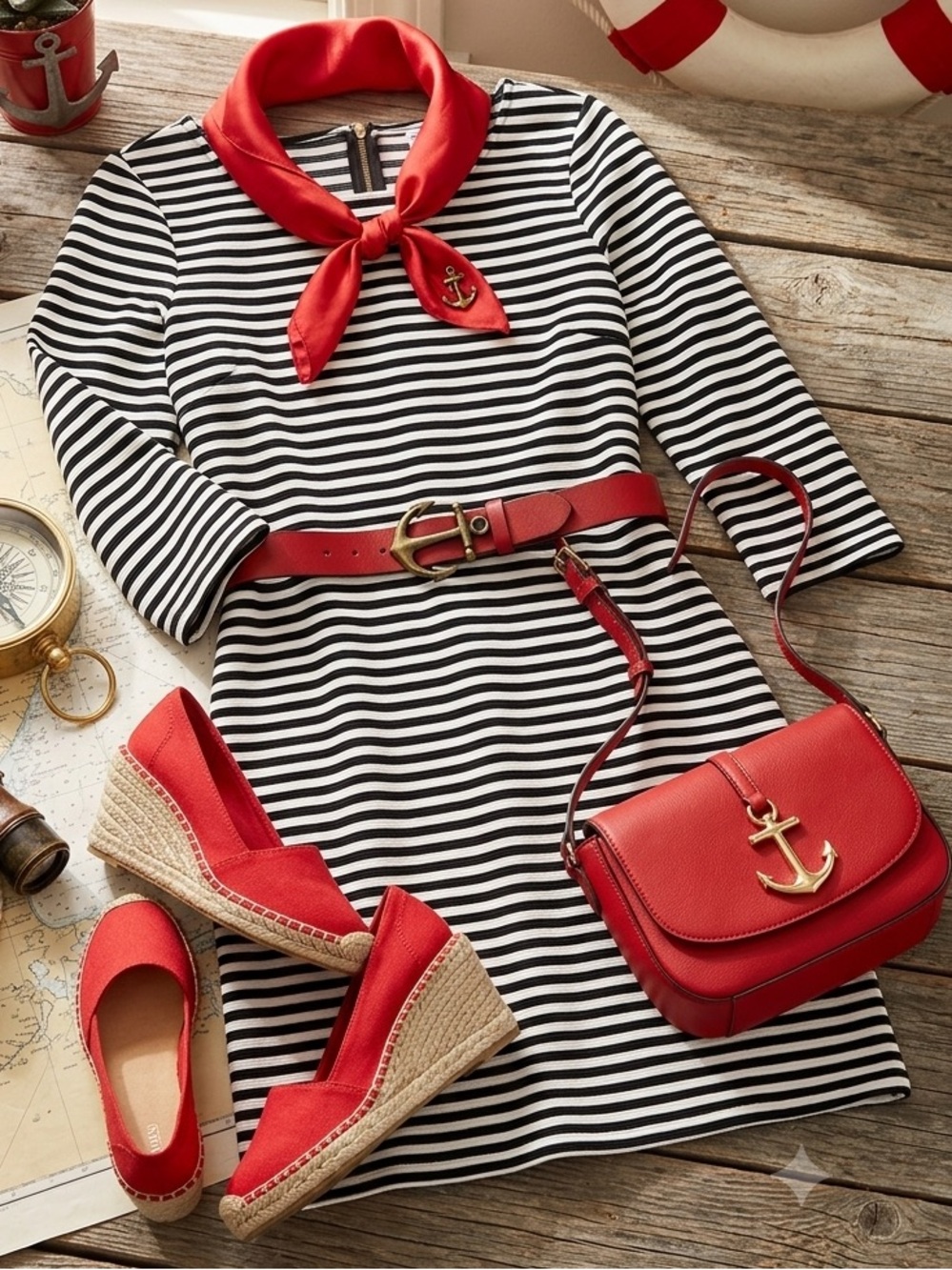 Old Navy Black and White Striped Midi Shift Dress